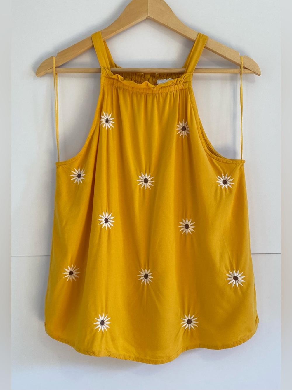 Monsoon Beach Halter Style Camisole Embroidered Daisy Boho Mustard Yellow M